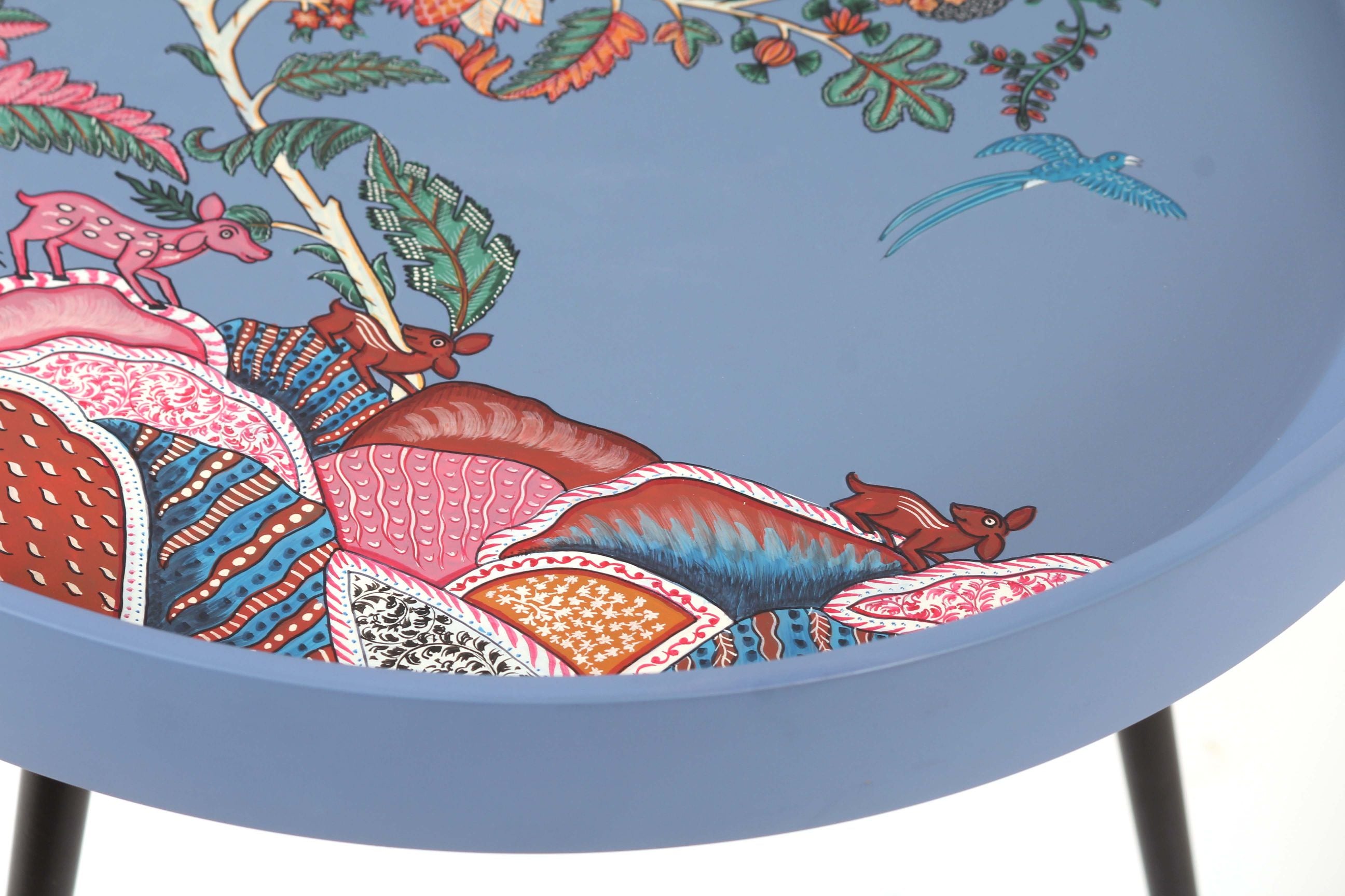 Kalam Table Chintz Bel Hand painted Miniature, painted table, stool, home decor item, table, handcrafted, vintage, hand tuned stool, wooden, print, classic