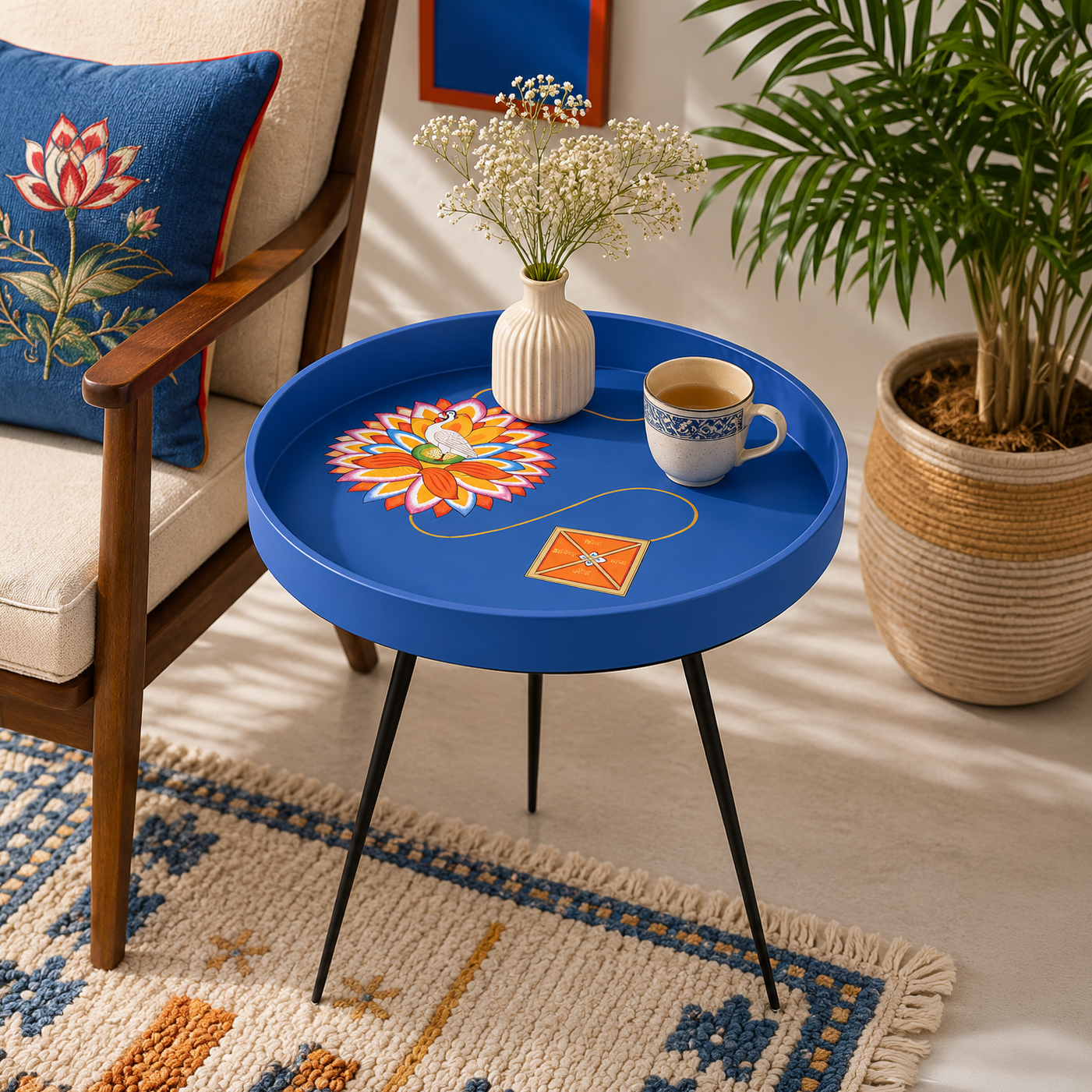 Kalam Table The Egret on Rainbow Lotus Yantra