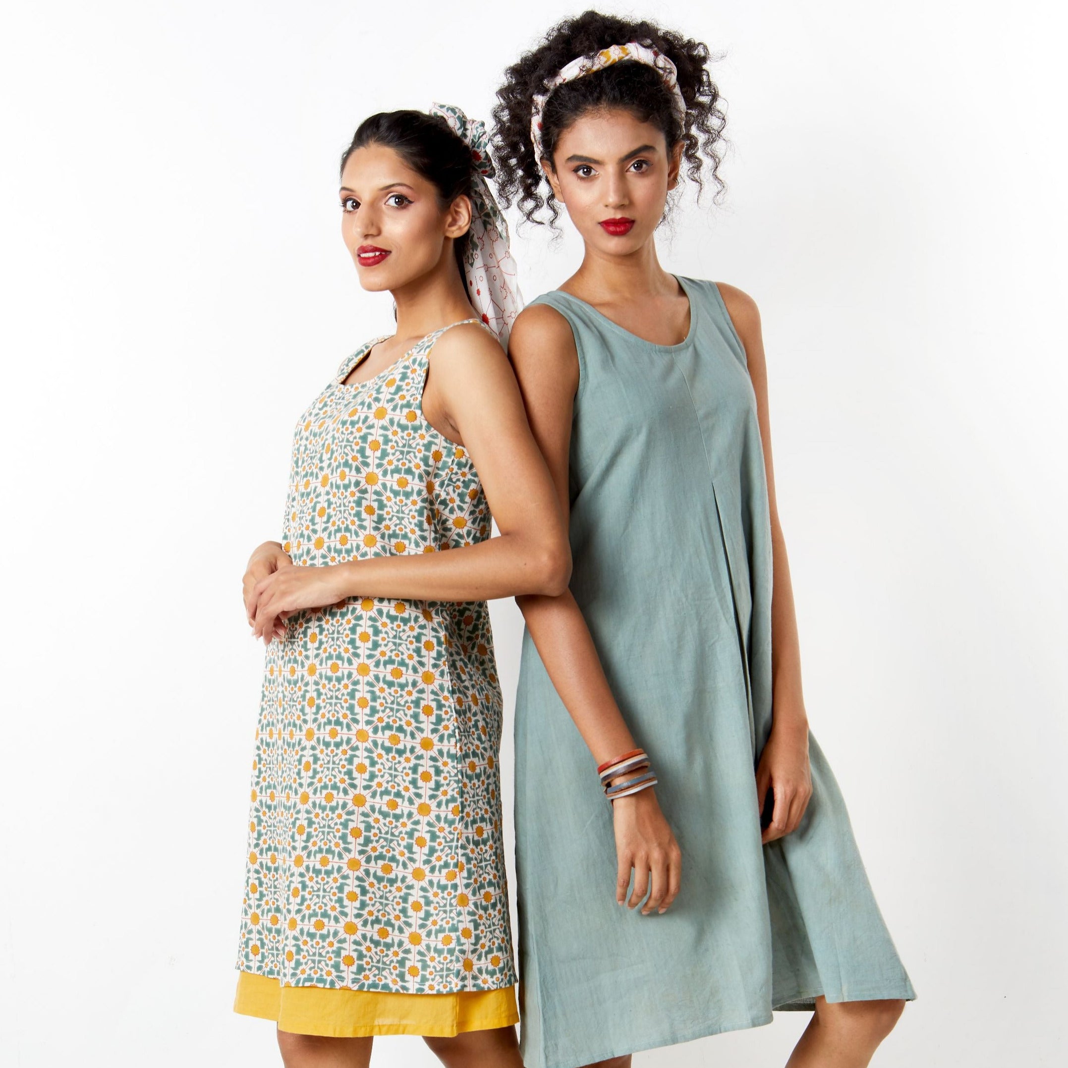Naksha Sage Shift Block Pleat Dress
