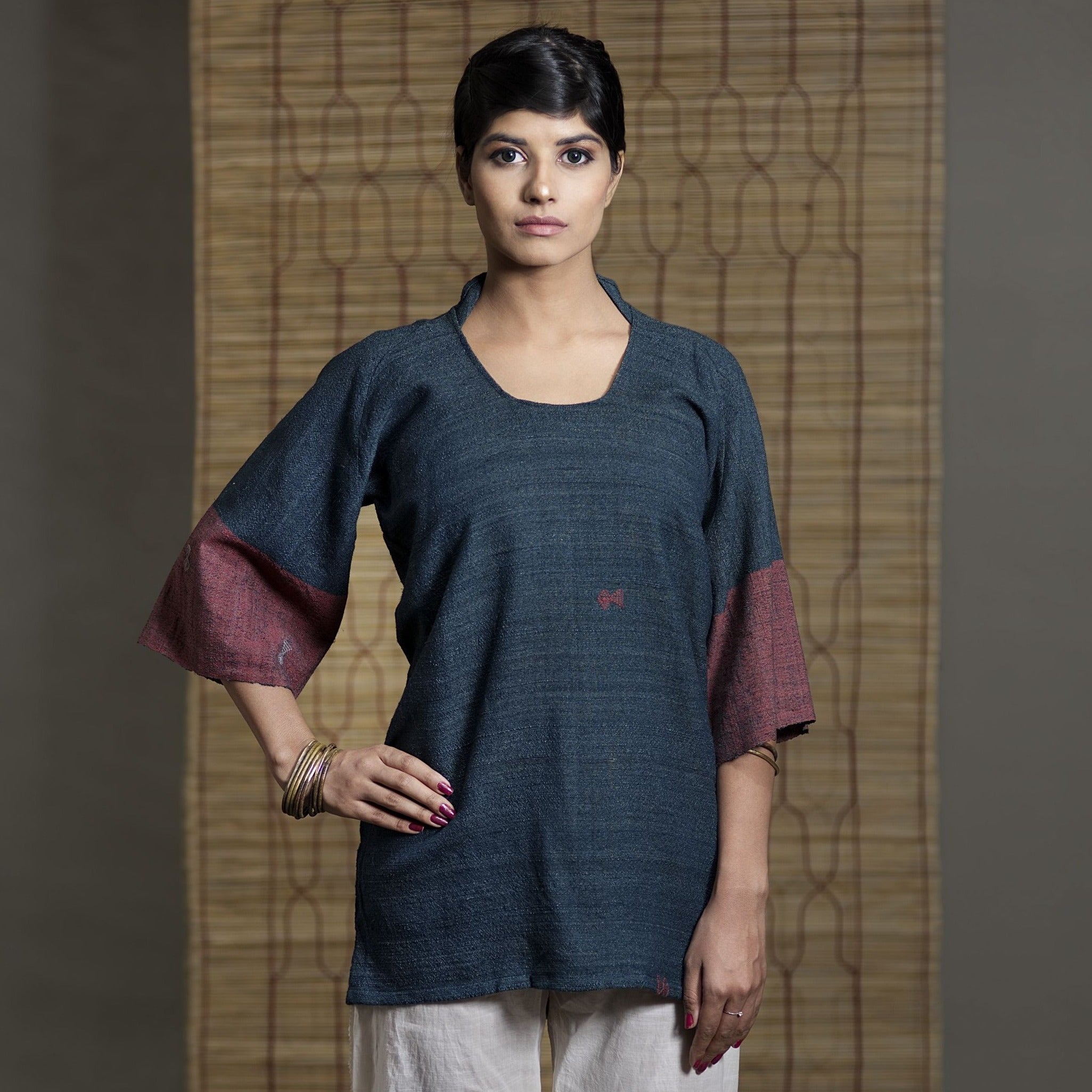 Wild Ass BLOCK Top Wool IR Wearable Stitched garment Textile Weaving, handmade kurti