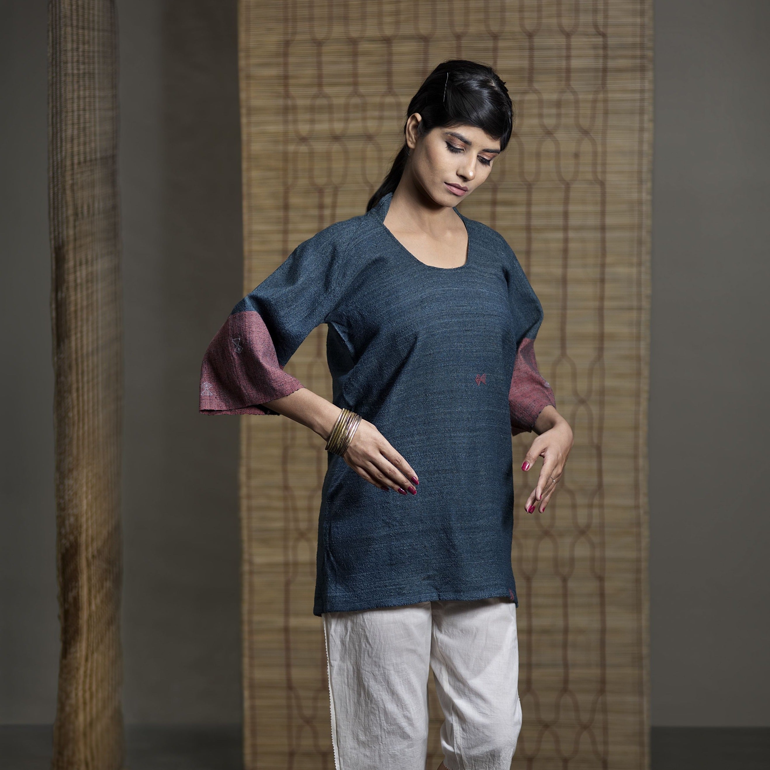 Wild Ass BLOCK Top Wool IR Wearable Stitched garment Textile Weaving, handmade kurti