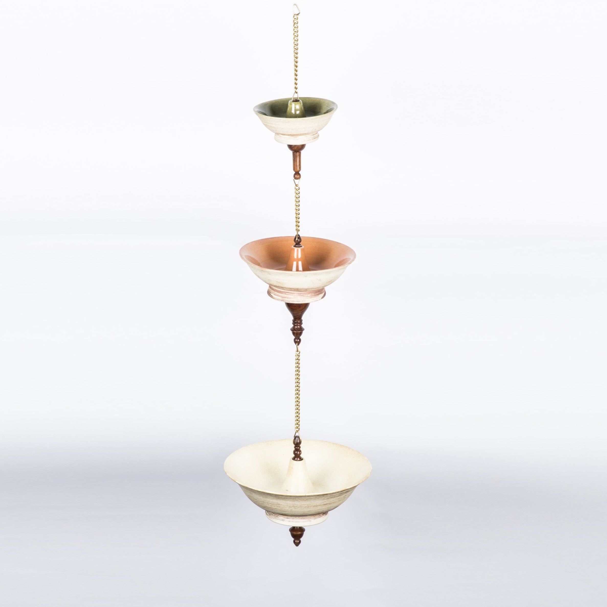 Frt Cochin Diya Hanging Bird Feeder Outdoor Ceramic Wood Bras