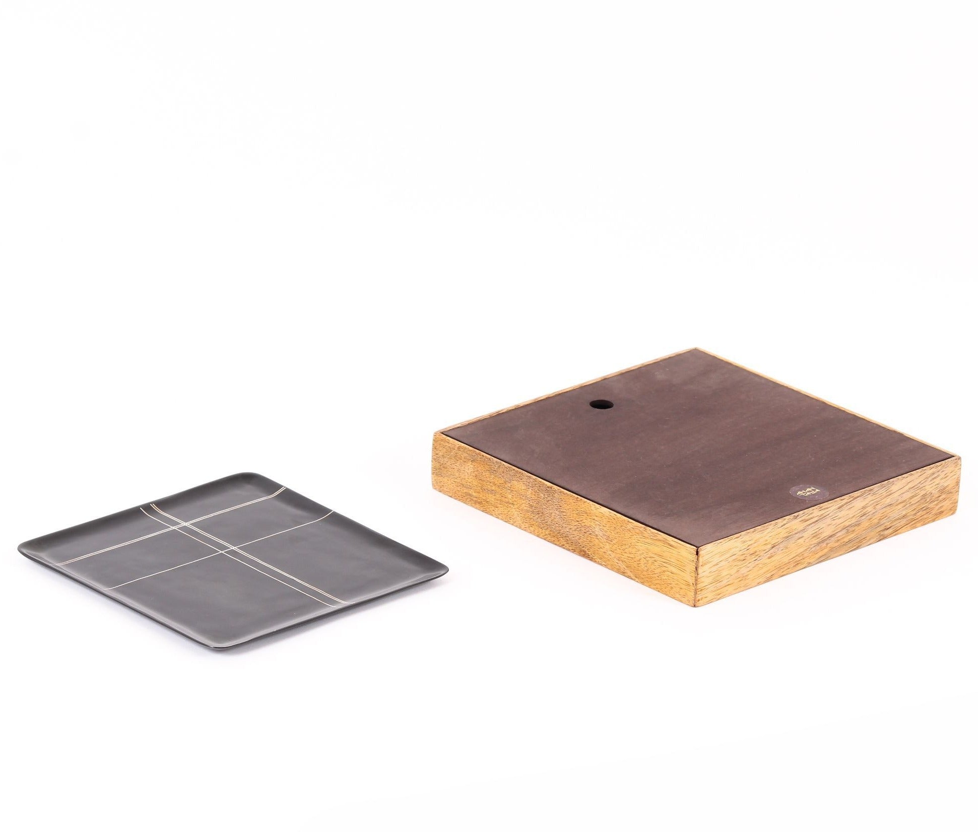 Tangram Bidri Lakeer Square tray play at work handcrafted in bidri minimalist art like functionality zinc copper Home object serving table top stationery desktop organizer