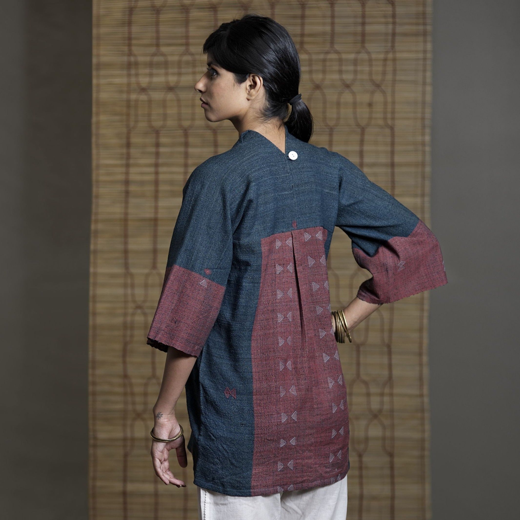 Wild Ass BLOCK Top Wool IR Wearable Stitched garment Textile Weaving, handmade kurti