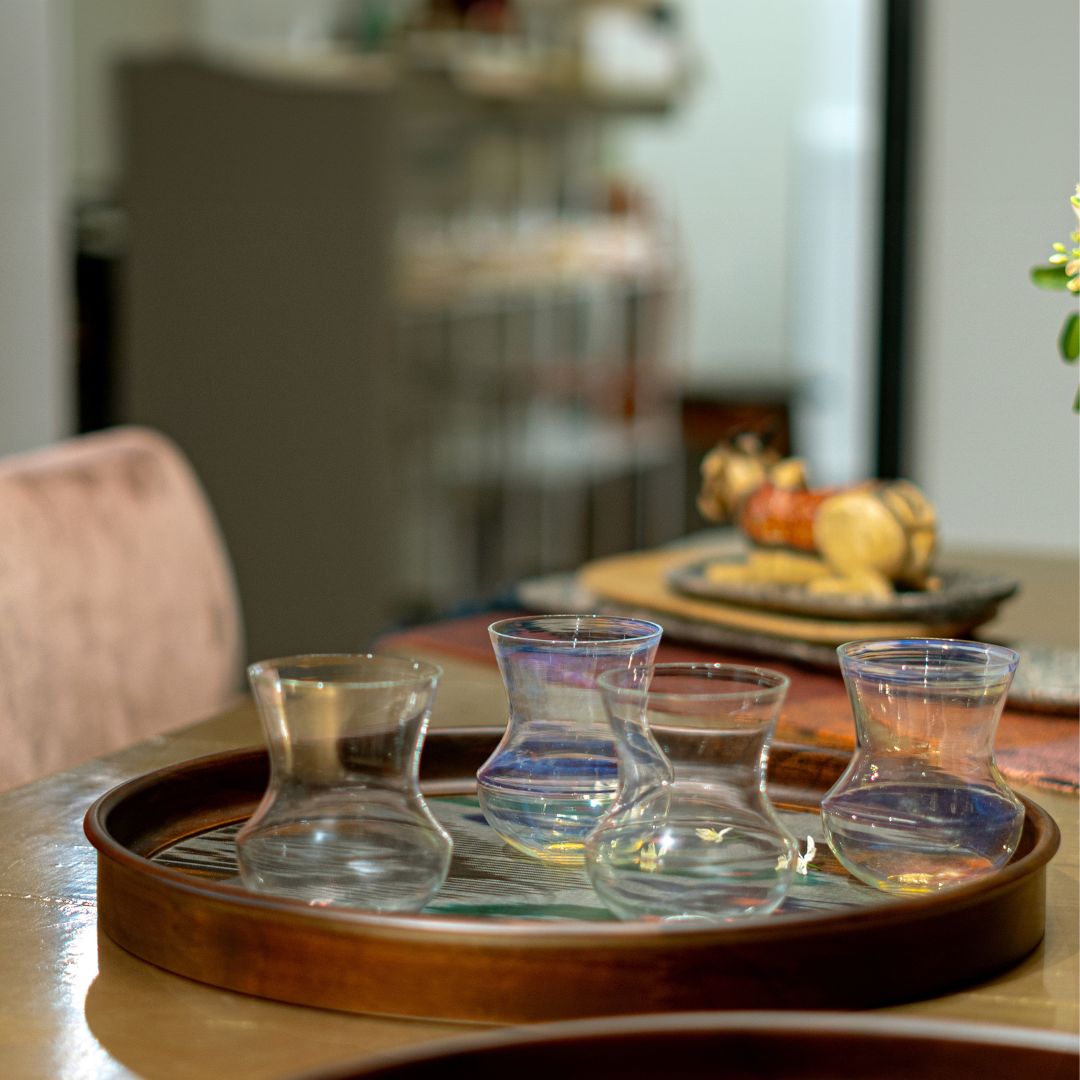 Round Teak Tray Ikat Tableware Serving & Dining