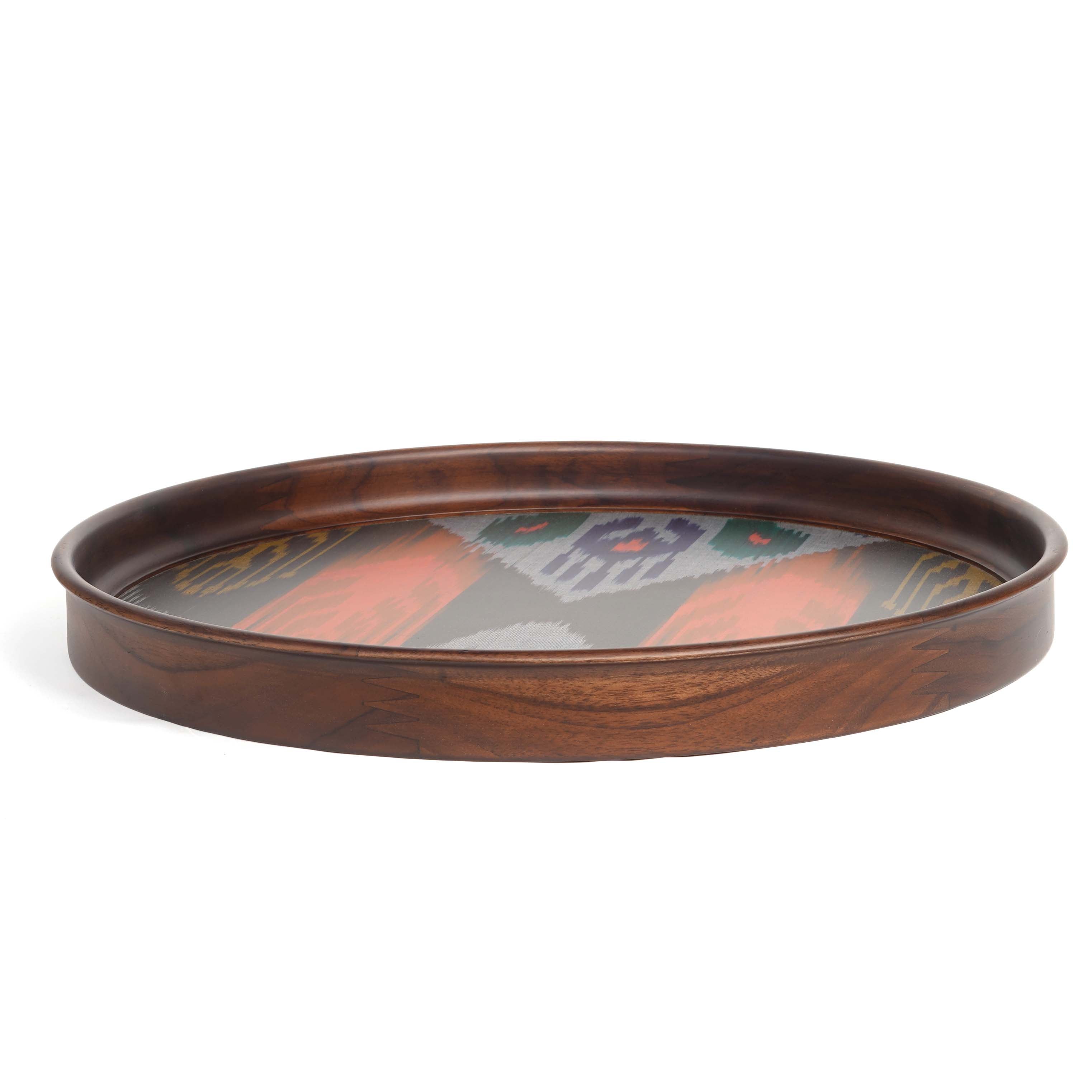 Round Teak Tray Ikat Tableware Serving & Dining