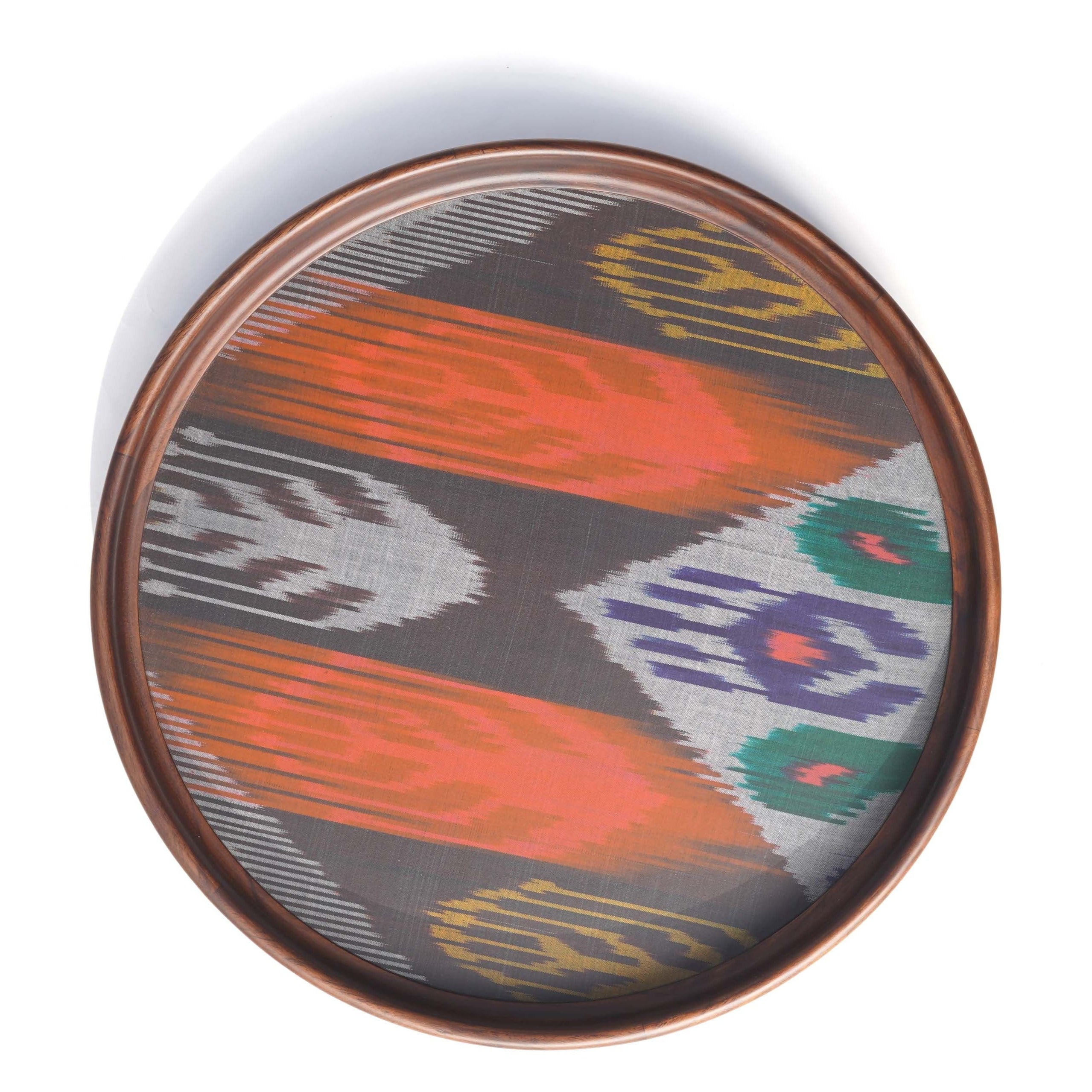 Round Teak Tray Ikat Tableware Serving & Dining