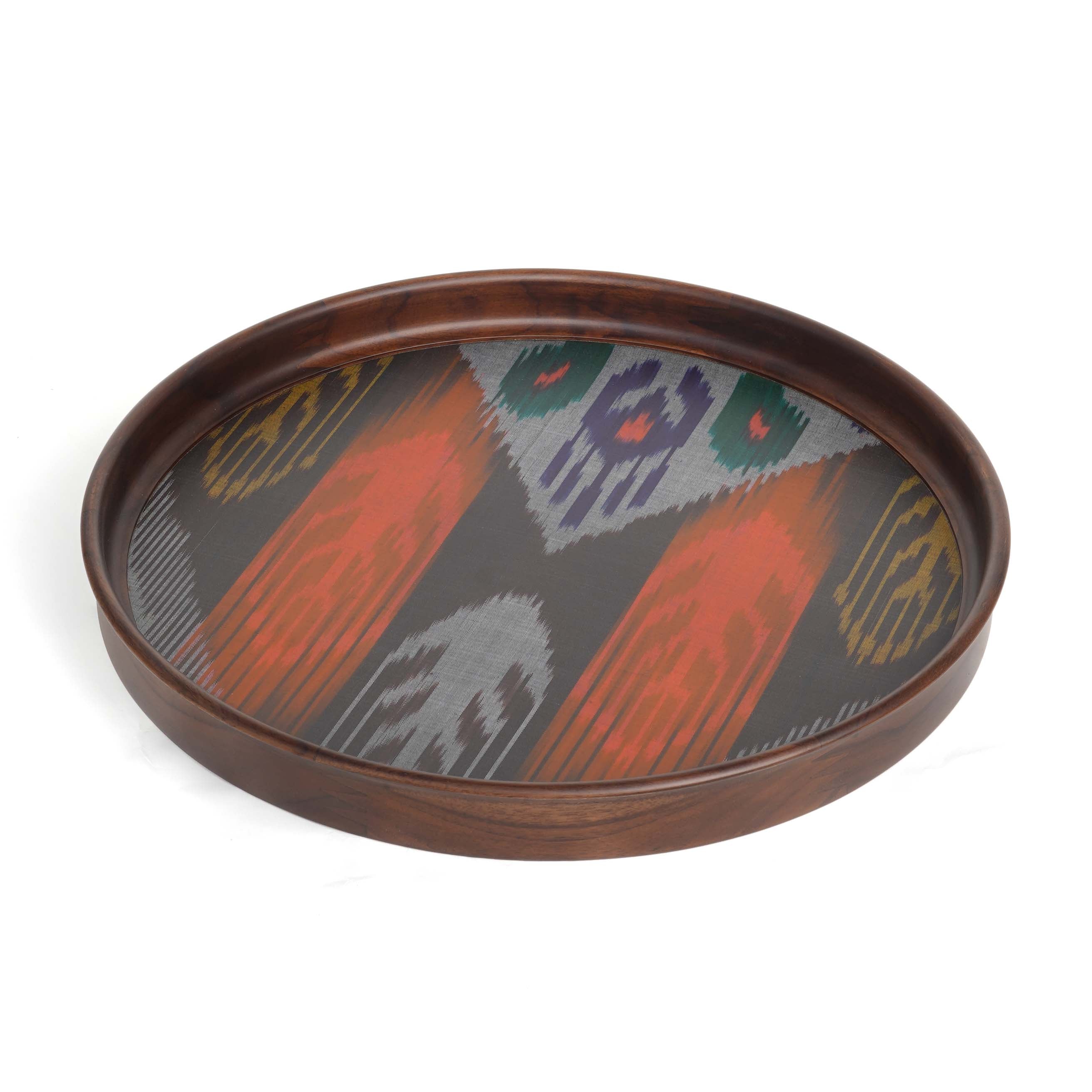 Round Teak Tray Ikat Tableware Serving & Dining