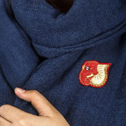Zardozi Brooch & Rakhi: Ganesha (Elephant God) Zardozi, Velvet, Silk Thread