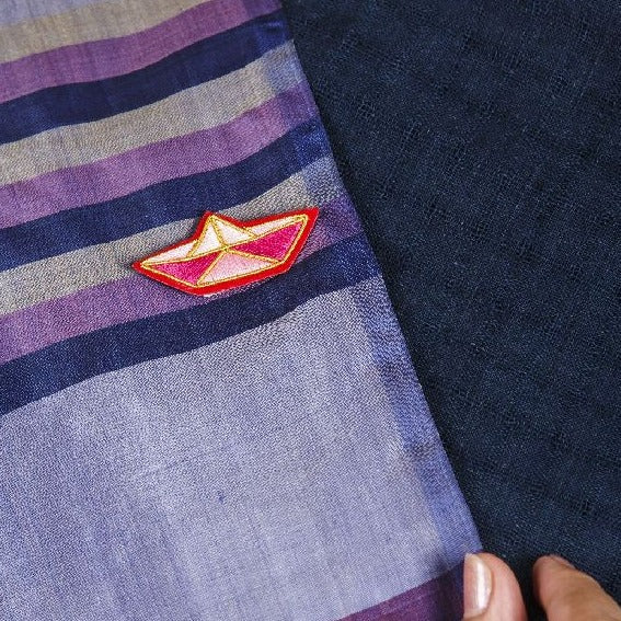 Zardozi Brooch & Rakhi: Kagaz ki Kashti (Paper Boat) Zardozi, Velvet, Silk Thread