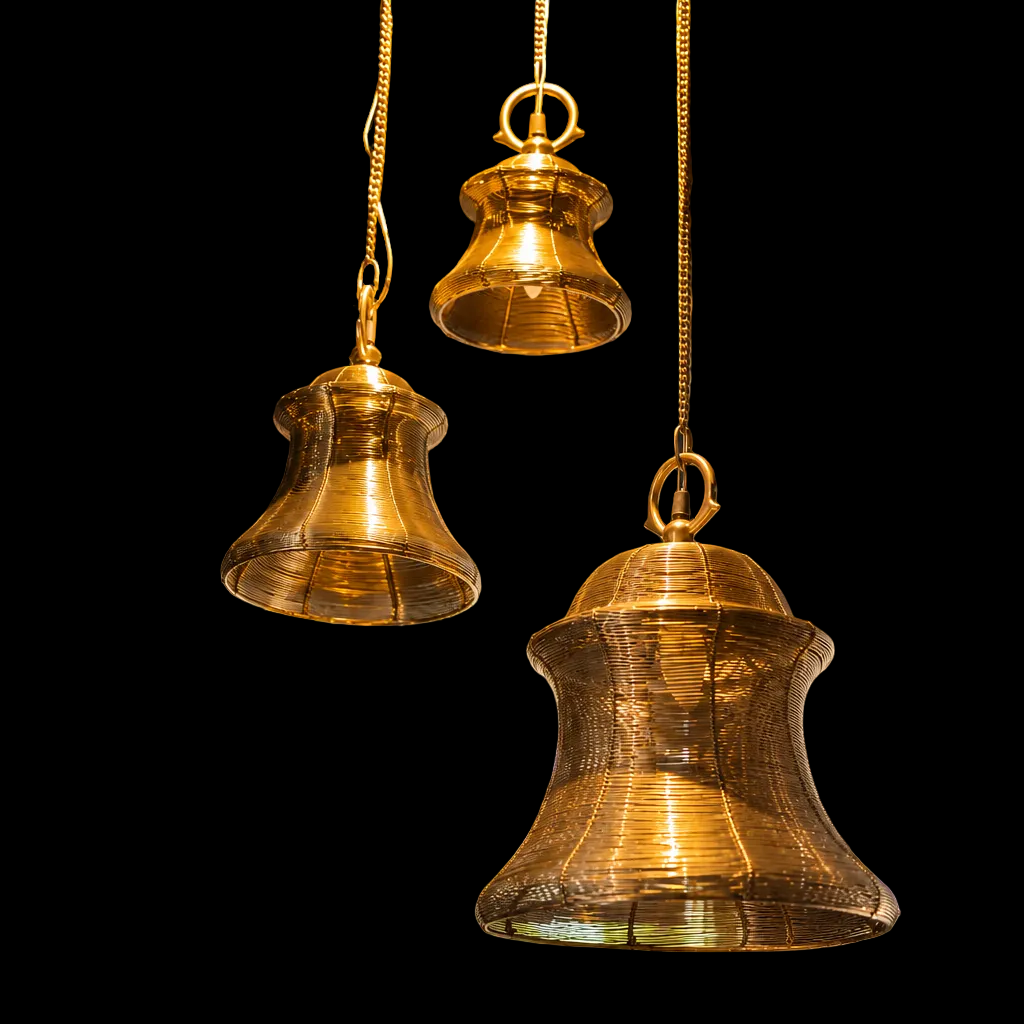 Wire Bell Lamp Gold Set Of 3