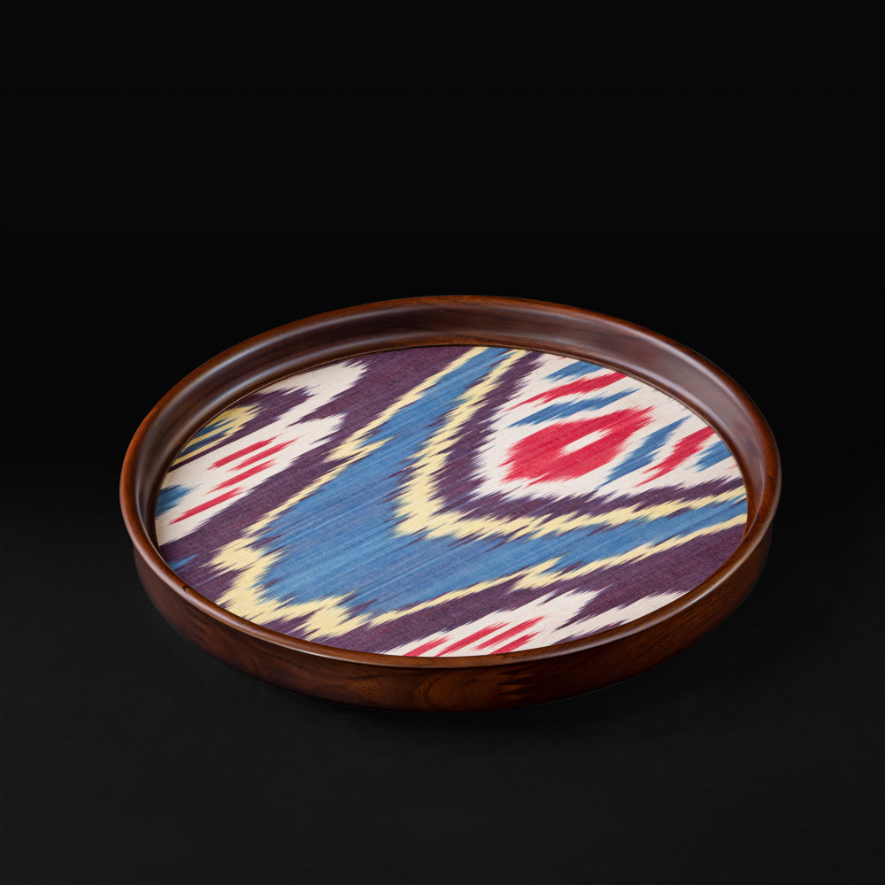 Round Teak Tray Ikat