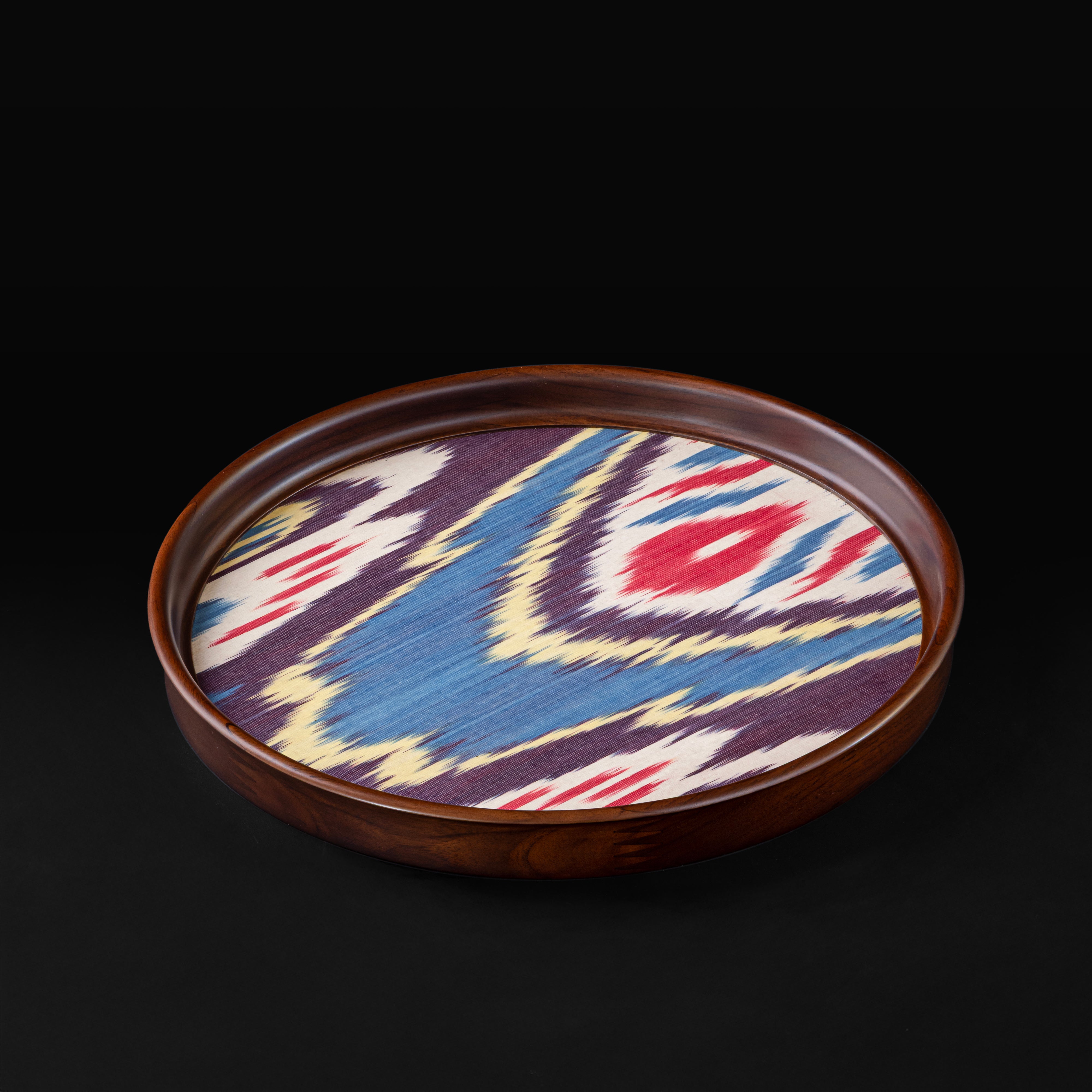 Round Teak Tray Ikat