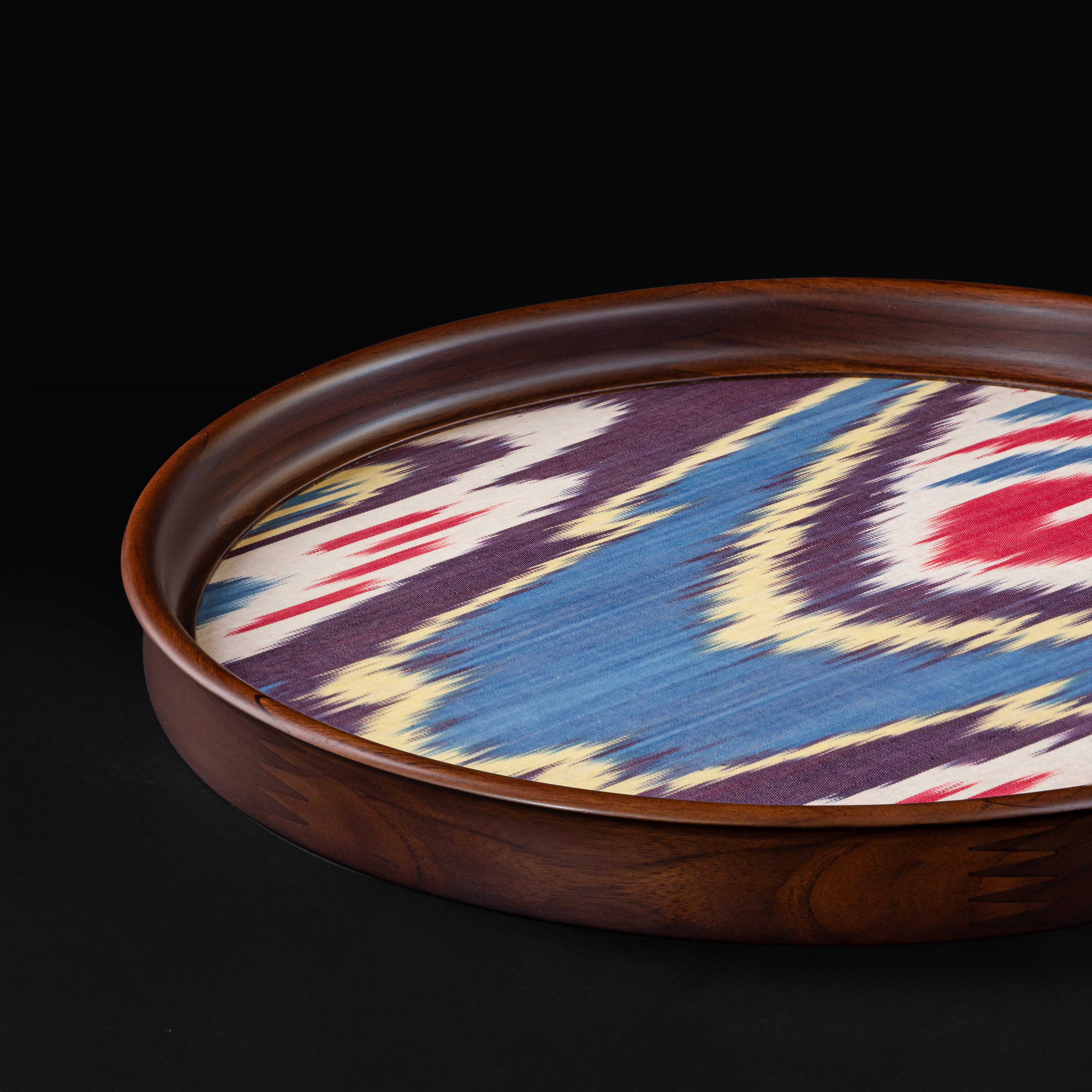 Round Teak Tray Ikat