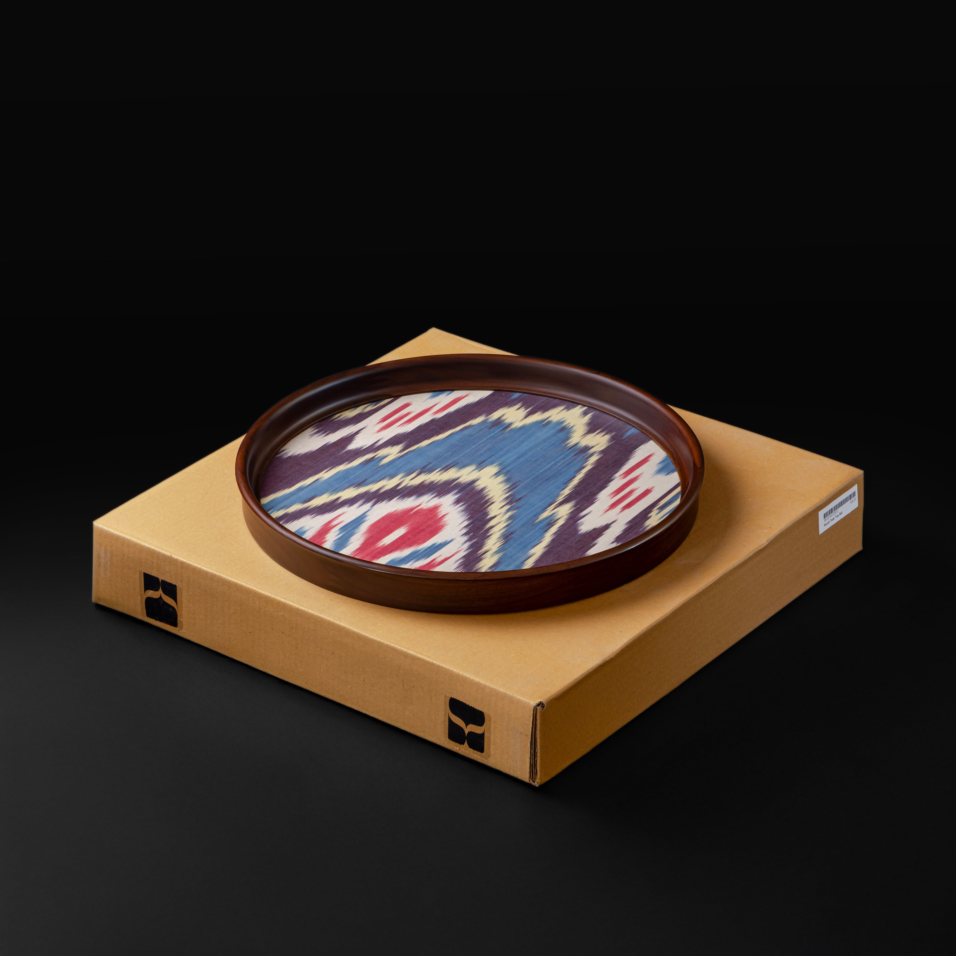 Round Teak Tray Ikat