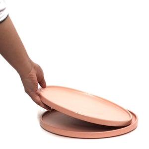 Stack Starter Plate 8- Coral set of 2, Microwave and Dishwasher Safe. Hand wash with mild detergents.