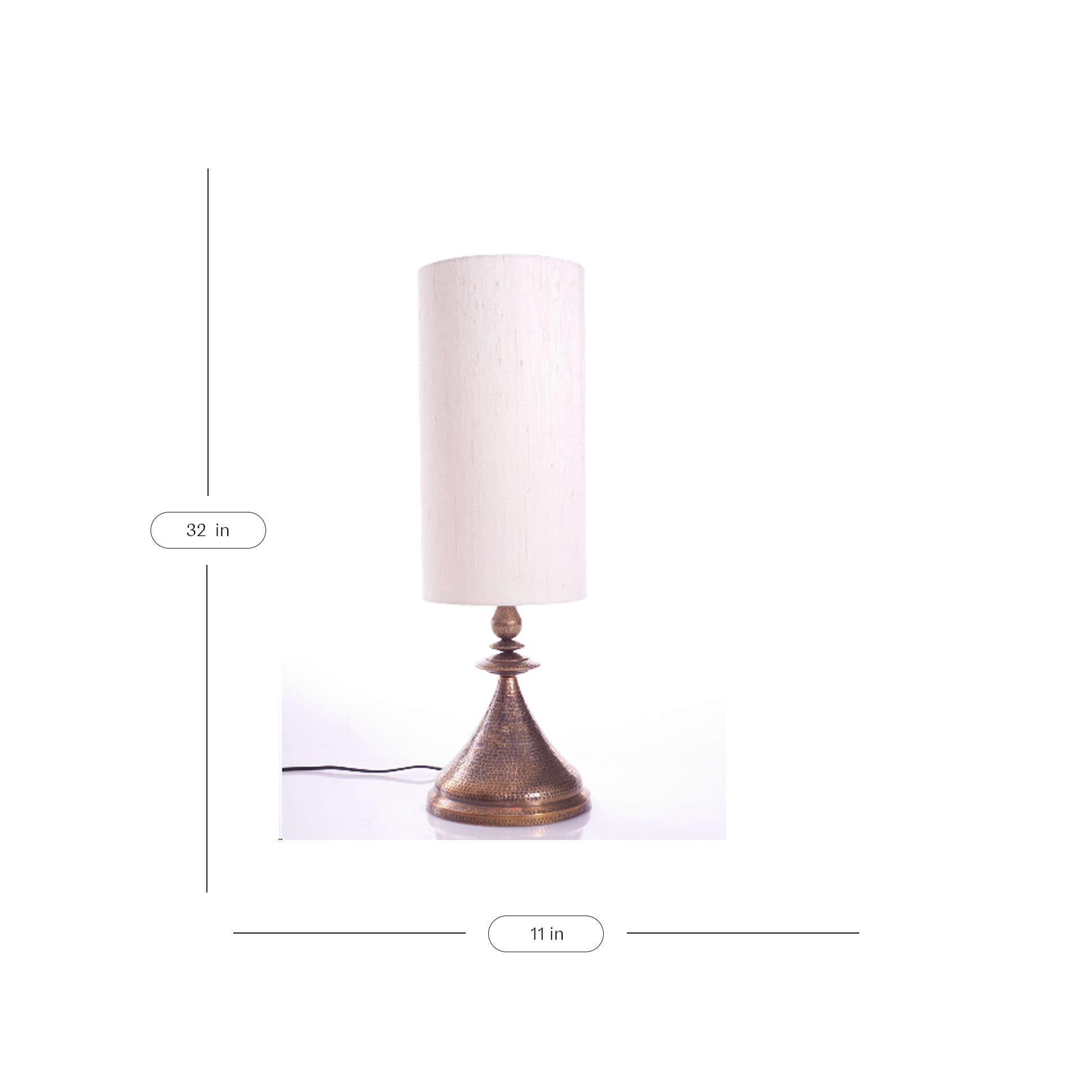 Kalash Lamp M Brass Cloth shade handbeaten brass thathera artisans table lamp lighting