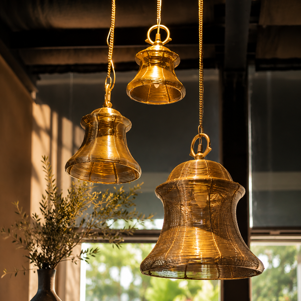 Wire Bell Lamp Gold Set Of 3