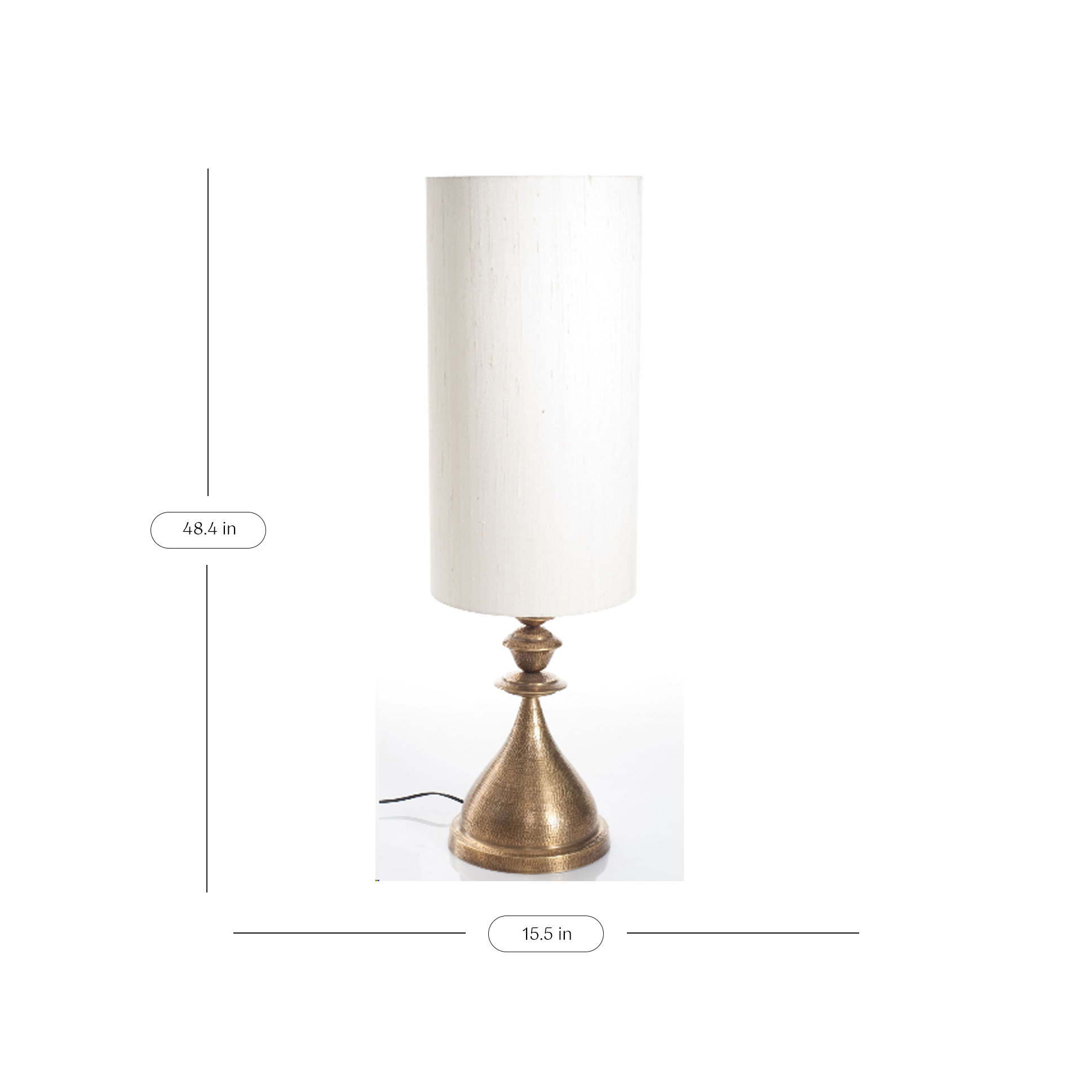 Kalash Lamp L Brass Cloth shade handbeaten brass thathera artisans table lamp lighting