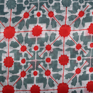 Naksha Teal Red Hand Block Printed Kaftan