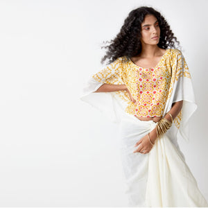 Naksha Yellow Red Hand Block Printed Crop Top