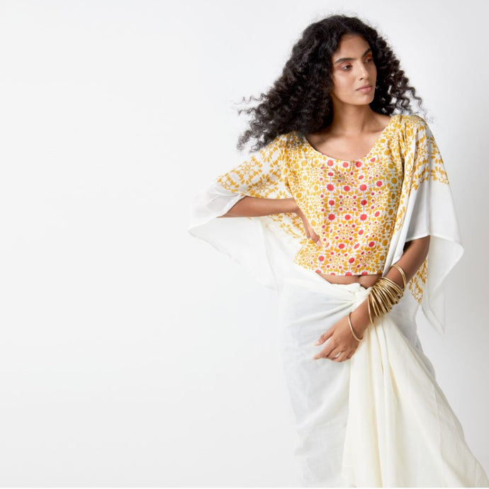 Naksha Yellow Red Hand Block Printed Crop Top