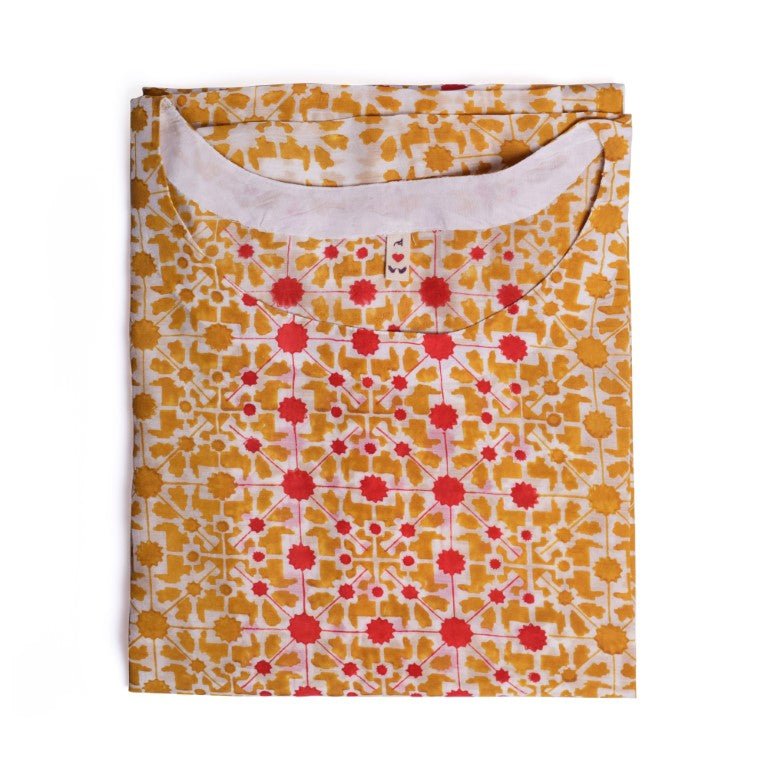Naksha Yellow Red Hand Block Printed Crop Top