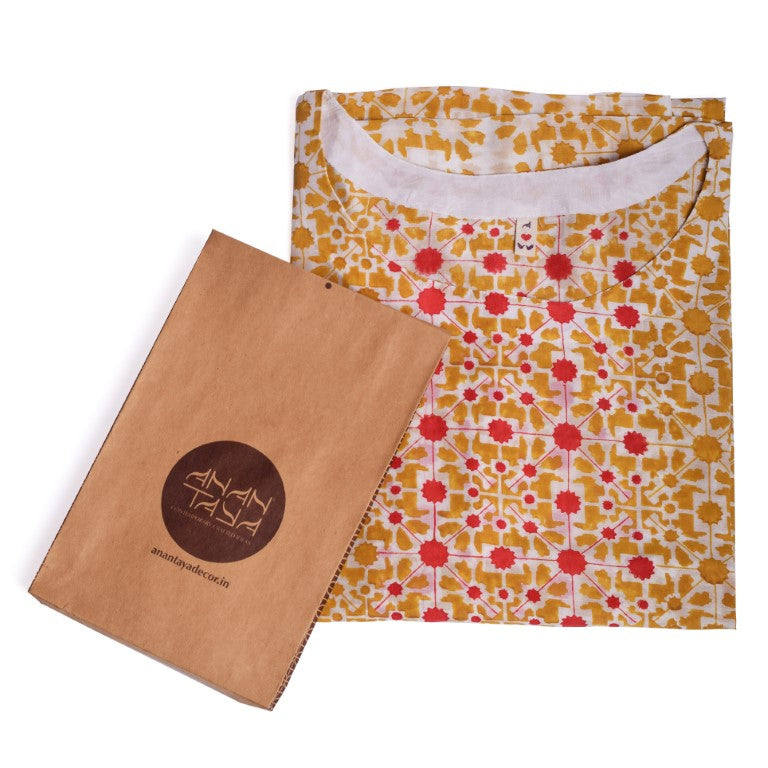 Naksha Yellow Red Hand Block Printed Crop Top