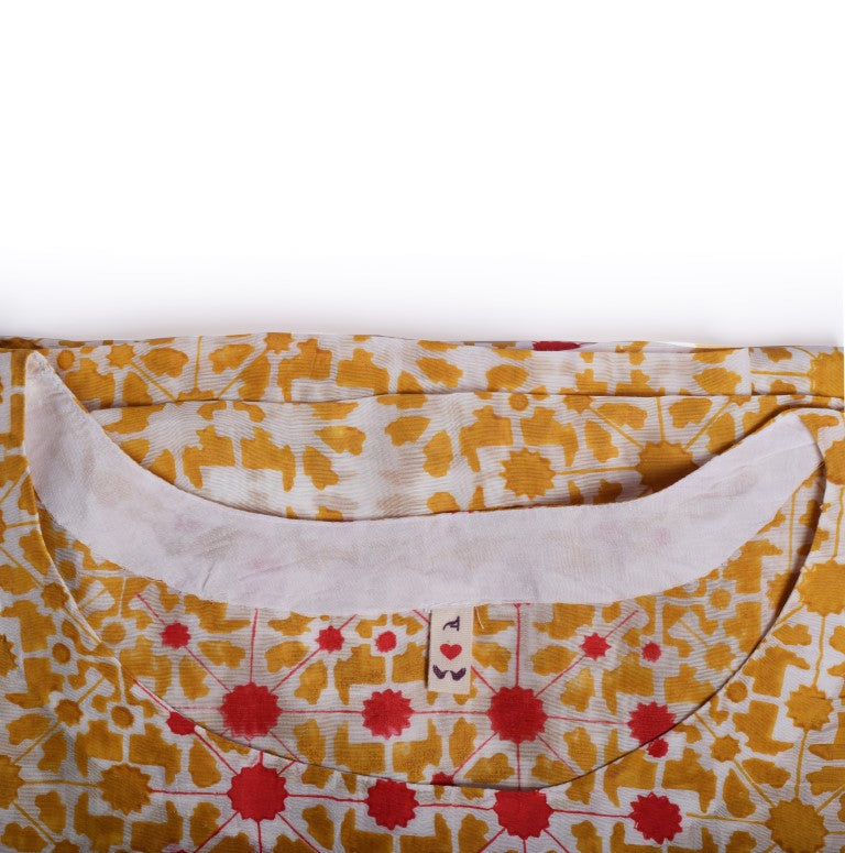Naksha Yellow Red Hand Block Printed Crop Top