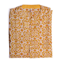 Naksha Yellow Red Linen Hand Block Printed Full Sleeve Shirt