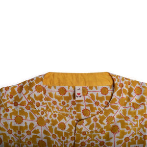 Naksha Yellow Red Linen Hand Block Printed Full Sleeve Shirt