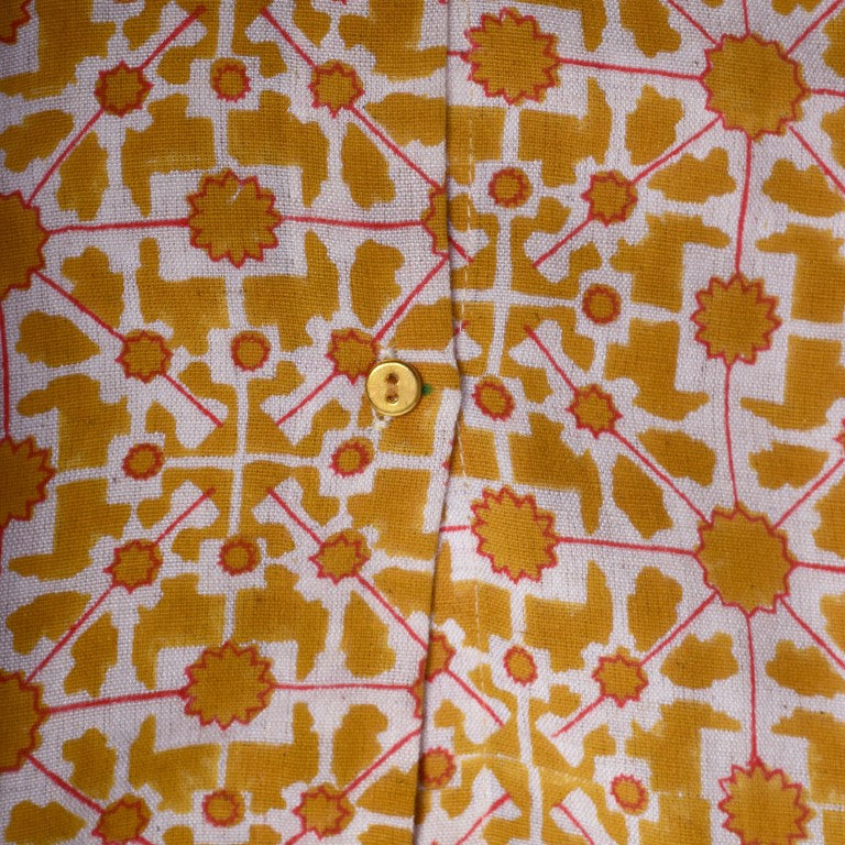 Naksha Yellow Red Linen Hand Block Printed Full Sleeve Shirt