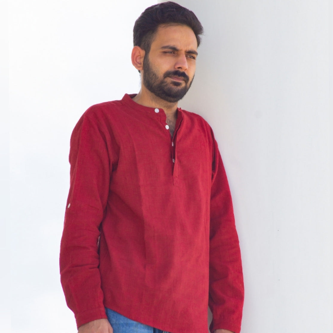 Malkha Handspun Cotton Unisex Shirt Madder Red