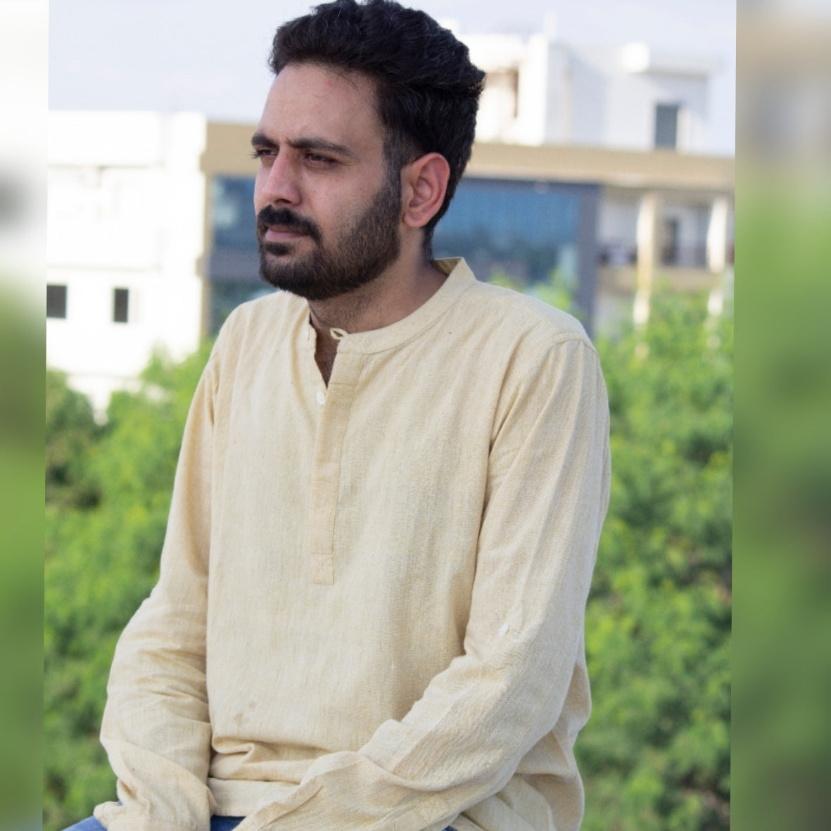 Malkha Handspun Cotton Unisex Shirt Desert Yellow Wearable Stitched Garment Textile Weaving