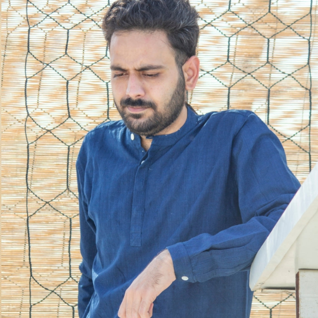 Malkha Handspun Cotton Unisex Shirt Indigo BlueWearable Stitched Garme Textile Weavingnt