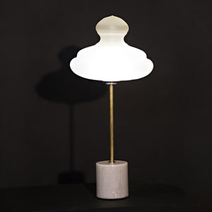 Benaras Table Lamp Finial ceiling lamp hanging lamp lighting handblown frosted glass, brass, and hand-turned marble, lamp, lighting, crafted