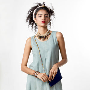 Naksha Sage Shift Block Pleat Dress