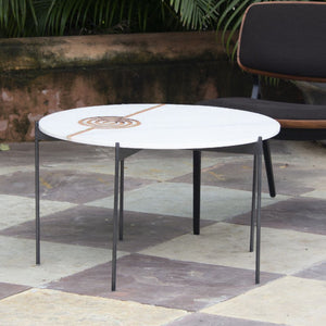 Amaze table Mandu Round Furniture , Stone Inlay , Coffee table intricate interlocking pattern marble inlay, handcrafted, made in India, artist