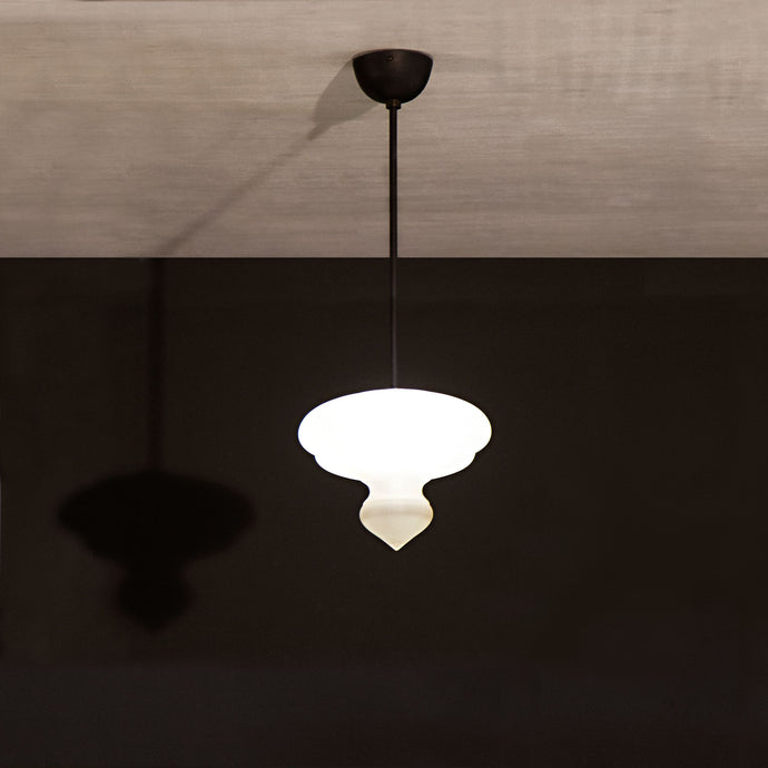 Benaras Pendant Lamp Finial ceiling lamp hanging lamp lighting handblown frosted glass, brass, and hand-turned marble, hanging light, lighting, crafted