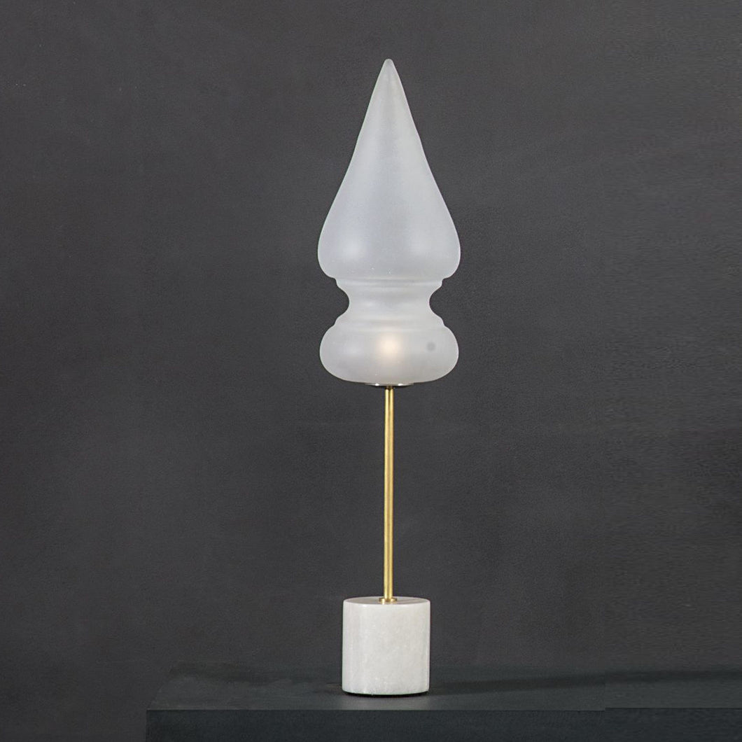 Benaras Table Lamp Finial ceiling lamp hanging lamp lighting handblown frosted glass, brass, and hand-turned marble, lamp, lighting, crafted