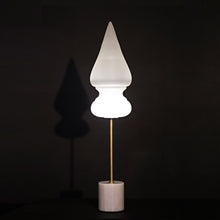 Benaras Table Lamp Finial ceiling lamp hanging lamp lighting handblown frosted glass, brass, and hand-turned marble, lamp, lighting, crafted