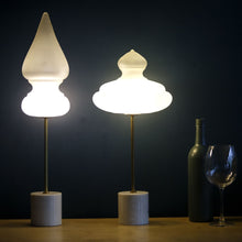 Benaras Table Lamp Finial ceiling lamp hanging lamp lighting handblown frosted glass, brass, and hand-turned marble, lamp, lighting, crafted