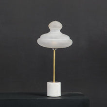 Benaras Table Lamp Finial ceiling lamp hanging lamp lighting handblown frosted glass, brass, and hand-turned marble, lamp, lighting, crafted