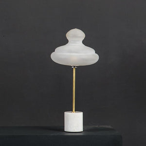Benaras Table Lamp Finial ceiling lamp hanging lamp lighting handblown frosted glass, brass, and hand-turned marble, lamp, lighting, crafted