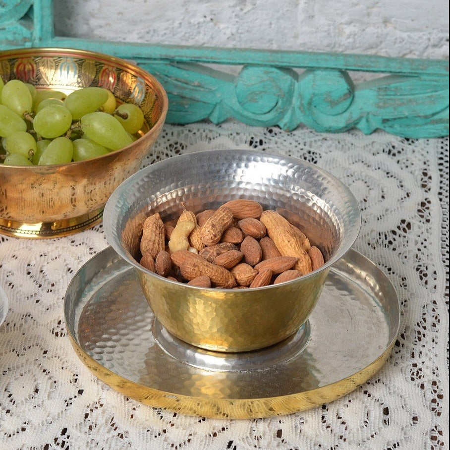 Hookka Bowl & Plate hand-hammered brass natural kalai home decor dinning serving