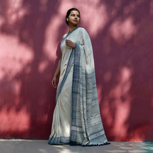 Saree Tussar Silk Weaving Border OAF4313/VRM/ White 45" x 246"