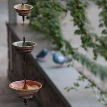 Frt Cochin Diya Hanging Bird Feeder Outdoor Ceramic Wood Bras, hanging, 