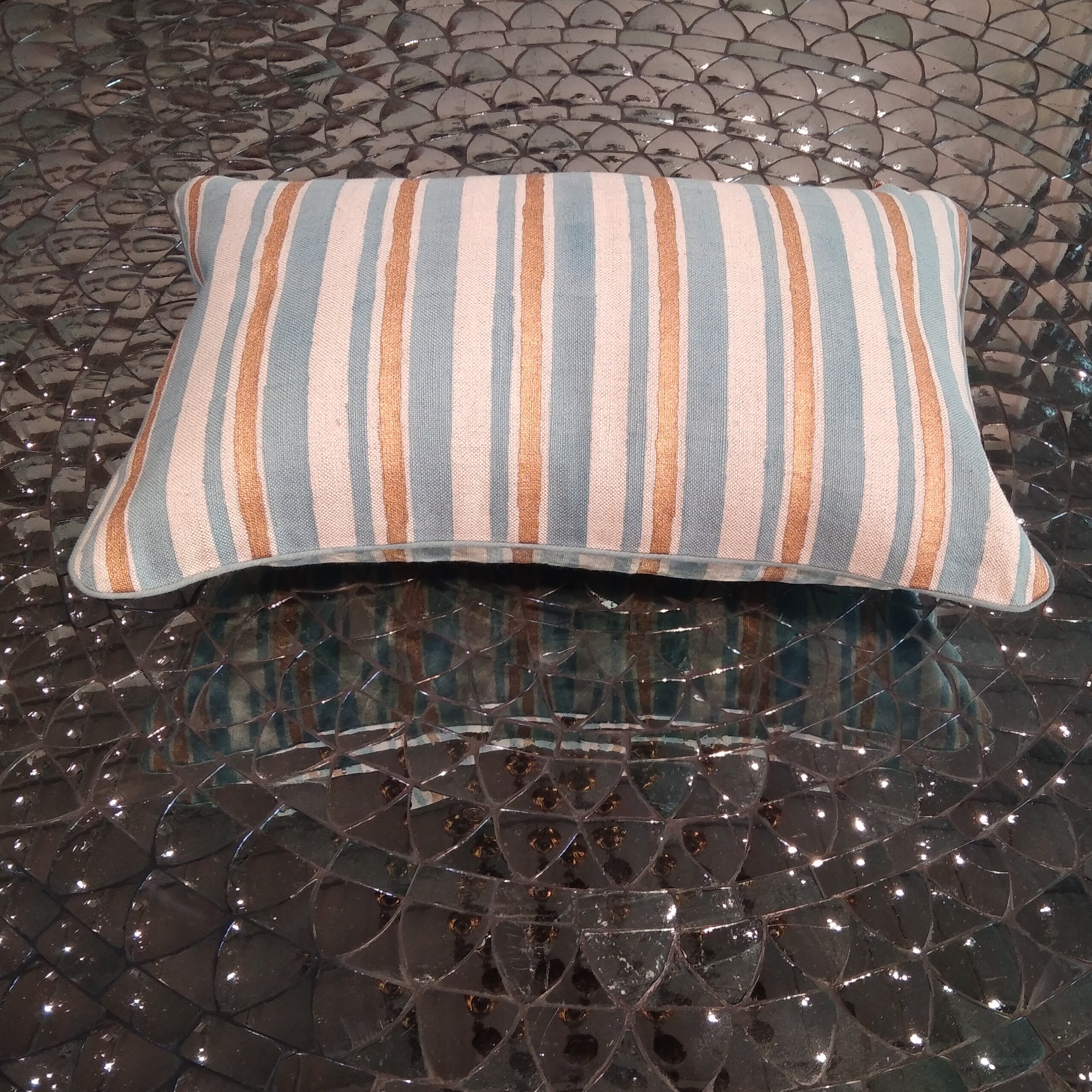 Cushion Cover Blue Gold Stripes 1732(12x18)