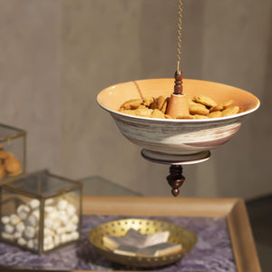Frt Cochin Diya Hanging Bird Feeder Outdoor Ceramic Wood Bras