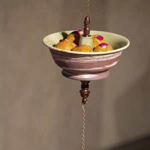 Frt Cochin Diya Hanging Bird Feeder Outdoor Ceramic Wood Bras